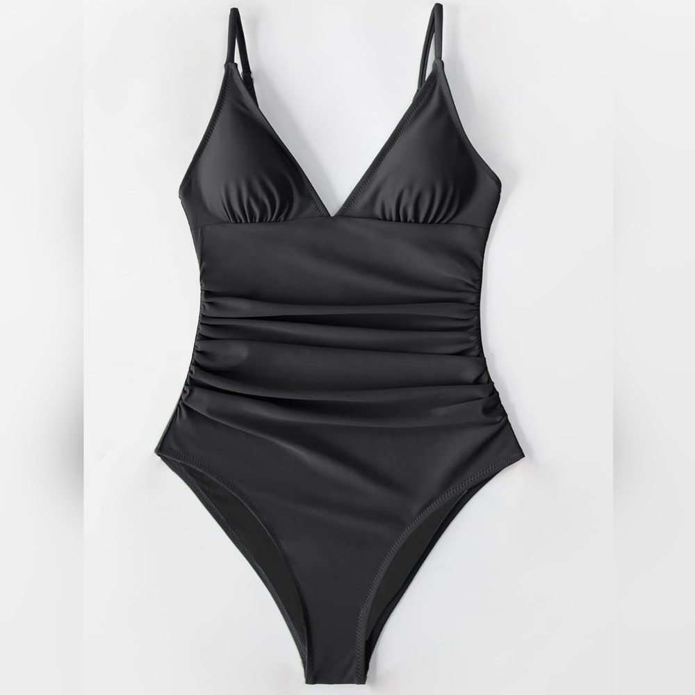 Cupshe Black Ruched Tummy-Control Swimsuit